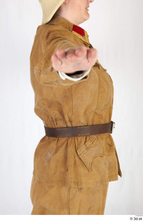  Photos Woman in Army Explorer suit 1 19th century Army brown jacket historical clothing leather belt upper body 0013.jpg